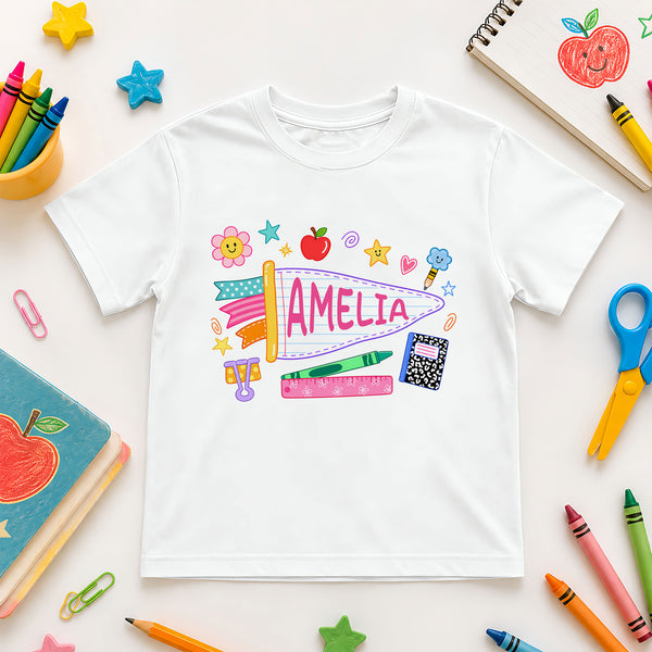 Personalized Colorful Pennant Shirt - Custom Name & Grade Kid T-shirt - Back To School Gift for Boys & Girls