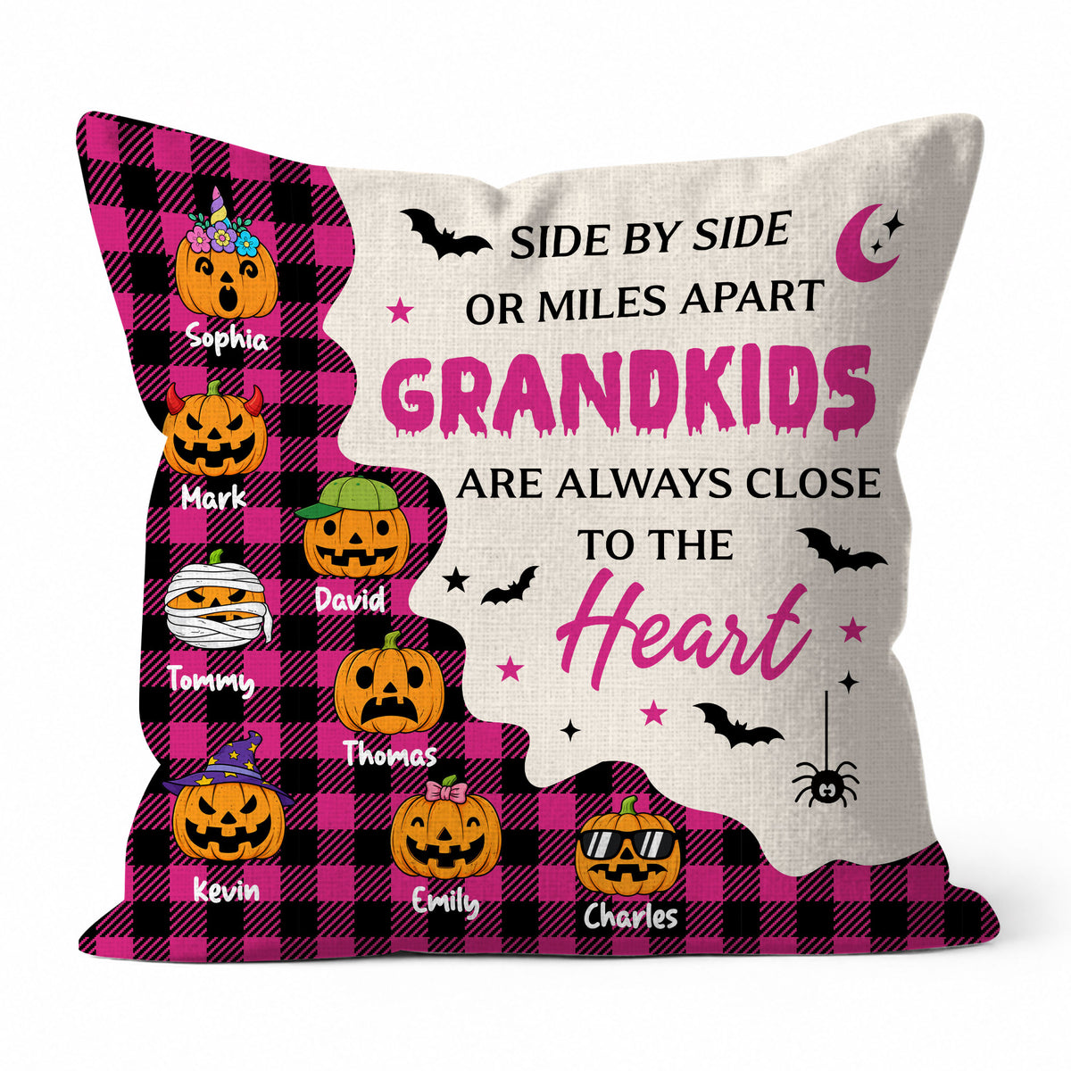 Personalized Halloween Pillow - Custom Grandkids Name Pumpkin Throw Pillow - Halloween Home Decor Gift for Grandma, Grandpa