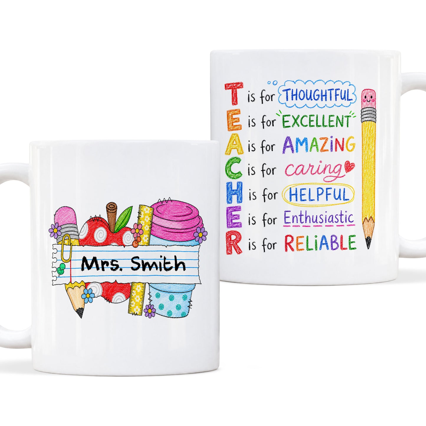 Crayon Teacher Mug - Custom Name Teacher Mug- Personalized Gift for Teachers
