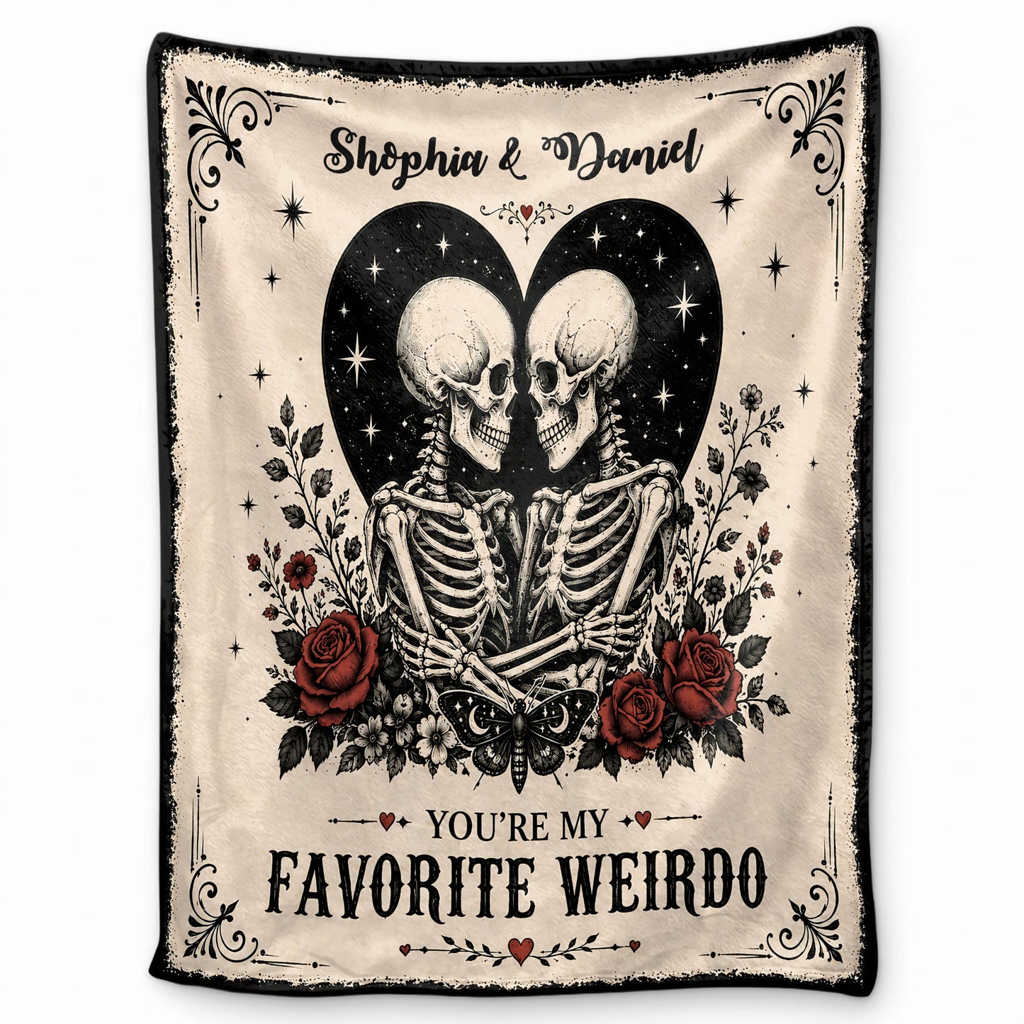 Skeleton Couple Blanket, Gothic Halloween Gift for Couples, Weird Love Design, Personalized Fleece Blanket & Sherpa Blanket
