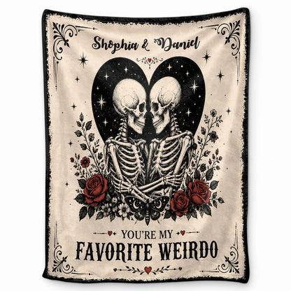 Skeleton Couple Blanket, Gothic Halloween Gift for Couples, Weird Love Design, Personalized Fleece Blanket & Sherpa Blanket