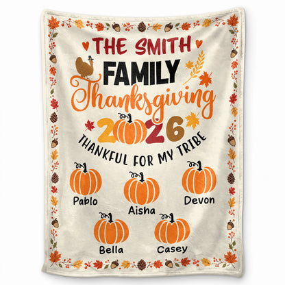 Personalized Thanksgiving Blanket - Custom Family Members Names Up to 18 - Happy Thanksgiving 2026
