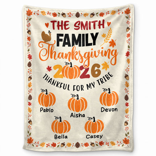 Personalized Thanksgiving Blanket - Custom Family Members Names Up to 18 - Happy Thanksgiving 2026
