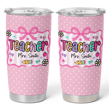Personalized Teacher Tumbler with Custom Name, Cute Pencil Floral Travel Cup, Teacher Appreciation Gift, Back to School Teacher Gift