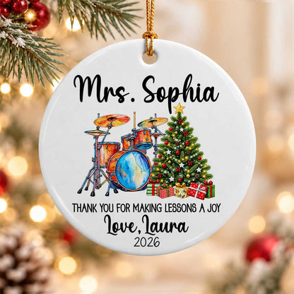 Personalized Music Teacher Christmas Ornament - Custom Drum Teacher Thank You Gift - Christmas Gift 2026
