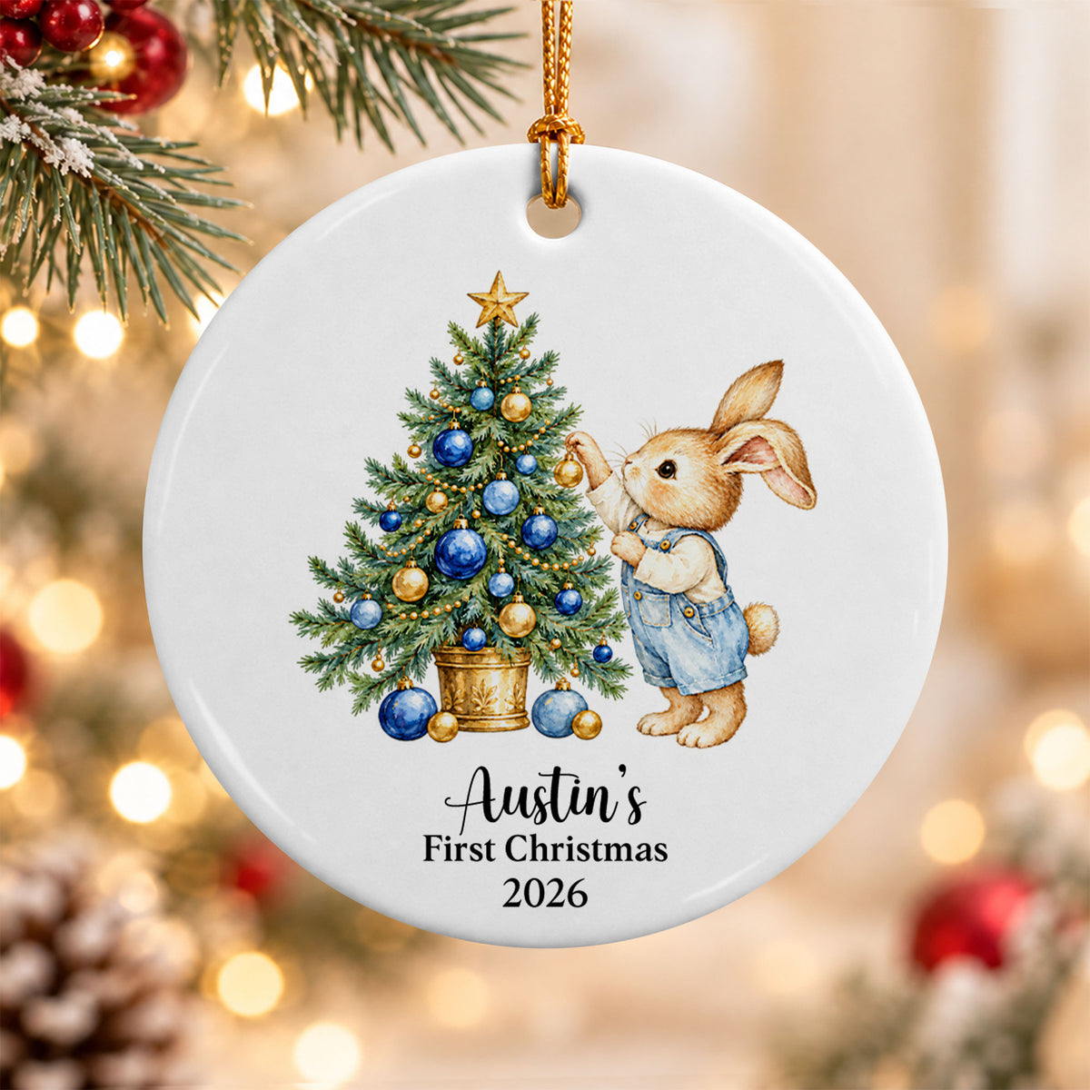 Personalized First Christmas Ornament 2026 - Baby's First Christmas Ceramic Ornament - Newborn Gift