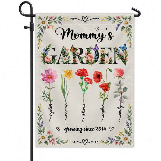 Personalized Garden Flag - Mommy's Garden - Custom Birth Month Flower Flag, Mom Grandma Gift
