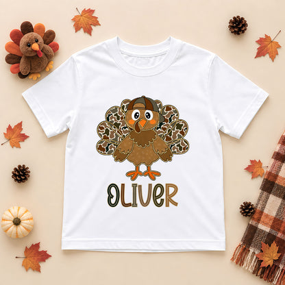 Personalized Thanksgiving Kids T-Shirt - Custom Turkey Shirt for Boys and Girls - Cute Fall Outfit, Thanksgiving Gift for Kids