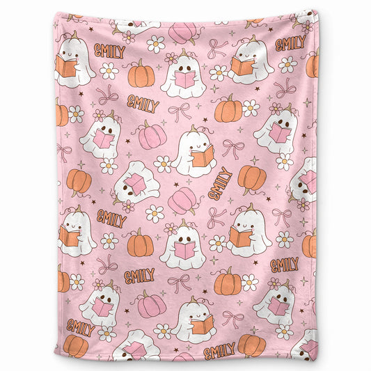 Personalized Halloween Blanket for Kids - Custom Name Ghost Pumpkin Blanket - Spooky Season Gift for Kids, Baby