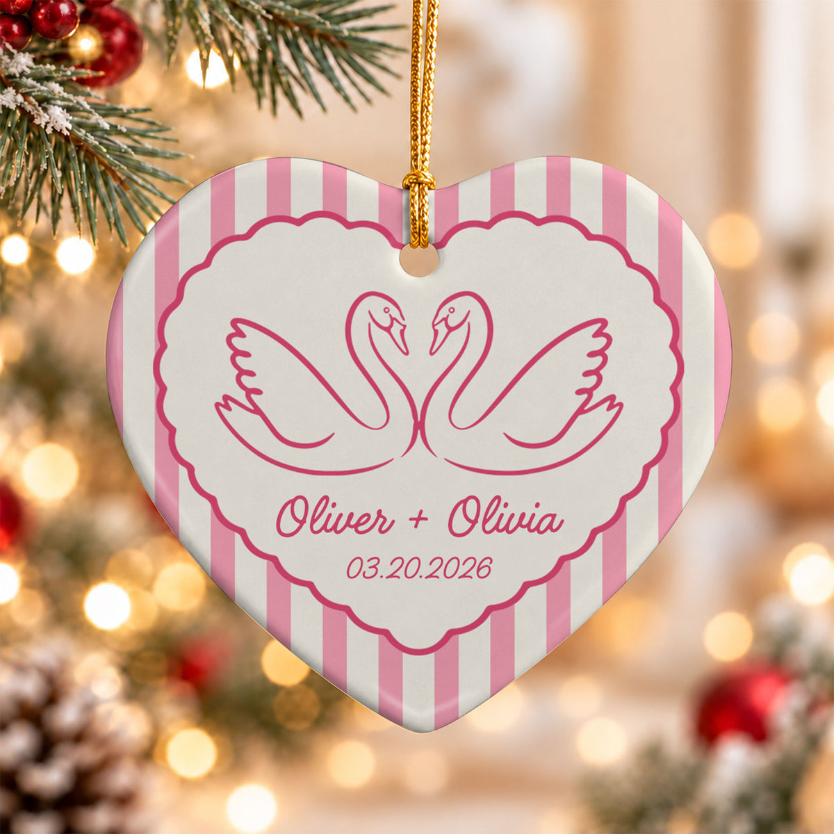 Personalized Ceramic Ornament - Our First Christmas Married - Custom Newlywed Wedding Date Keepsake Gift