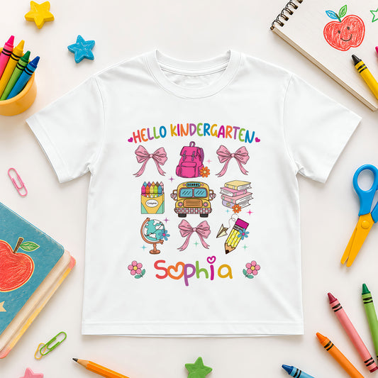 First Day of School Coquette Shirt - Custom Grade & Name Kids T-Shirt - Back to School Tee for Girls