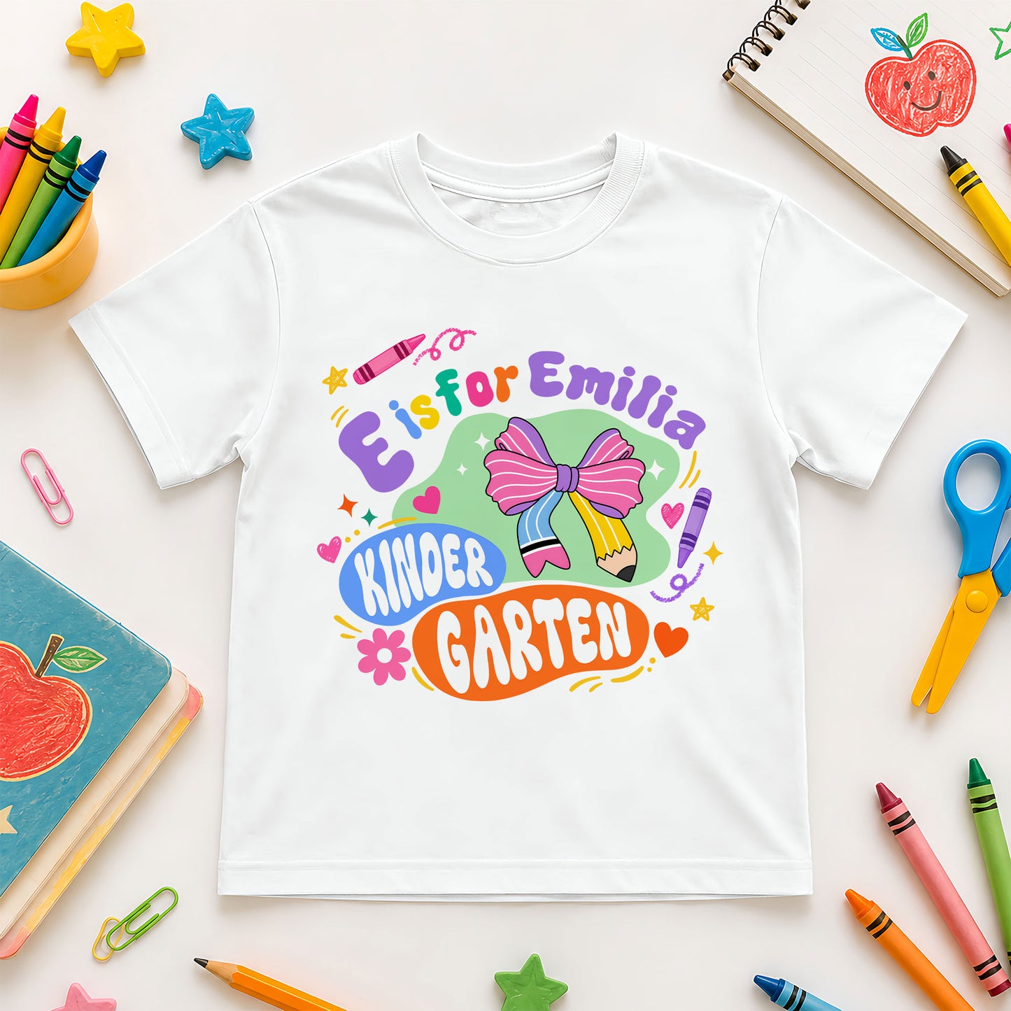 Pastel Kid Name School Shirt - Custom Grade & Name Kids T-Shirt - First Day of School Outfit for Girls