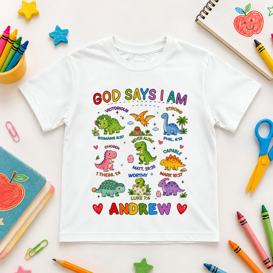 God Says I Am Bible Shirt - Kid Favorite Hobby Shirt - Custom Name T-Shirt, Back To School Outfit for Boys & Girls