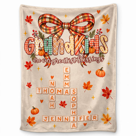 Personalized Thanksgiving Blanket - Grandkids are Our Greatest Blessings Crossword Puzzle Art - Gift for Grandparents