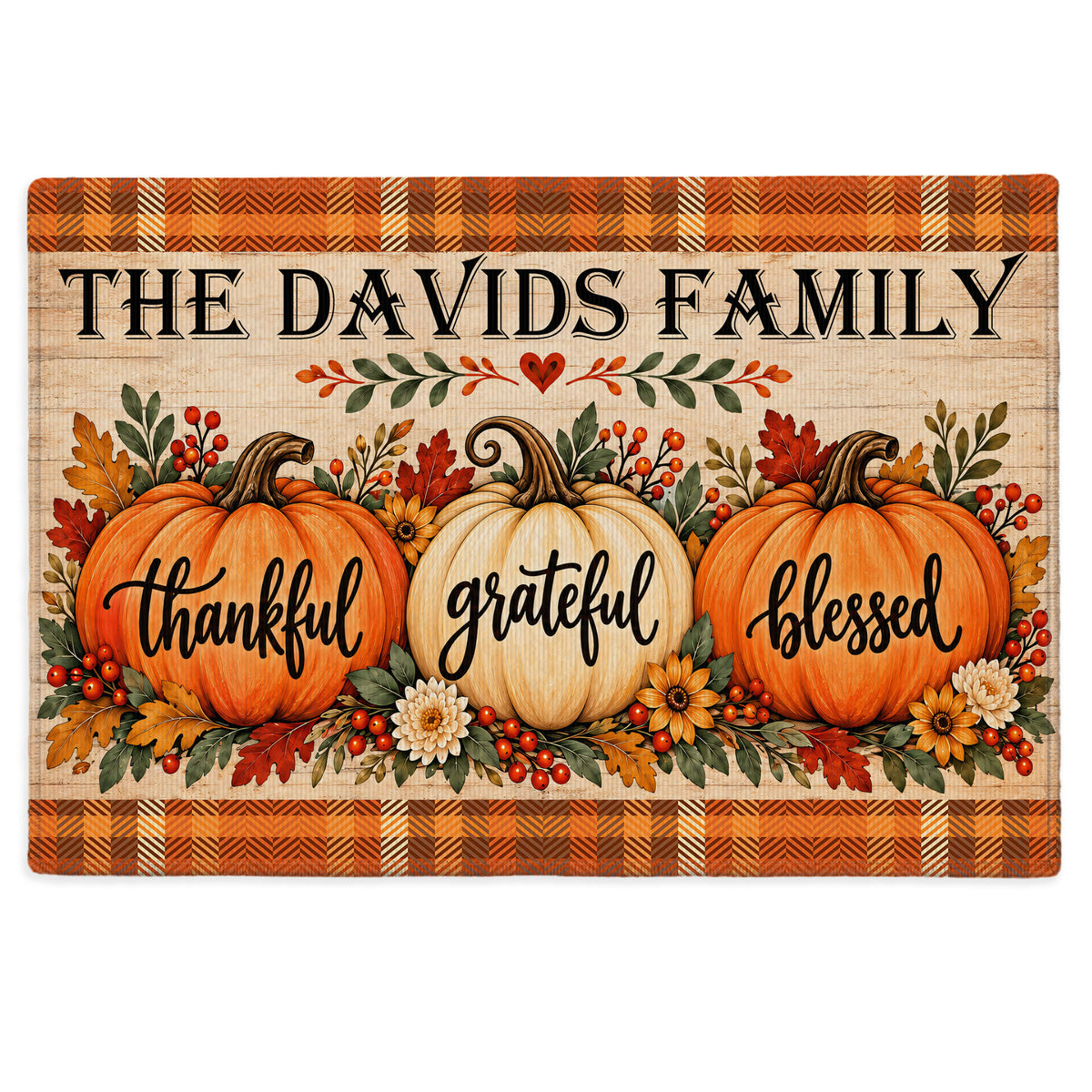 Personalized Thanksgiving Doormat - Thankful Grateful Blessed House Mat - Thanksgiving Home Decor