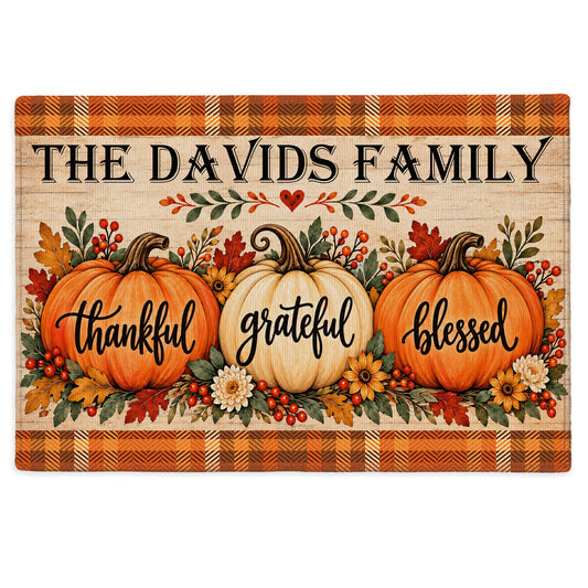 Personalized Thanksgiving Doormat - Thankful Grateful Blessed House Mat - Thanksgiving Home Decor
