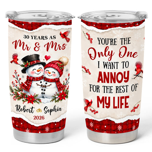 Personalized Snowman Couple Christmas Tumbler, Custom Names Anniversary Gift for Couples