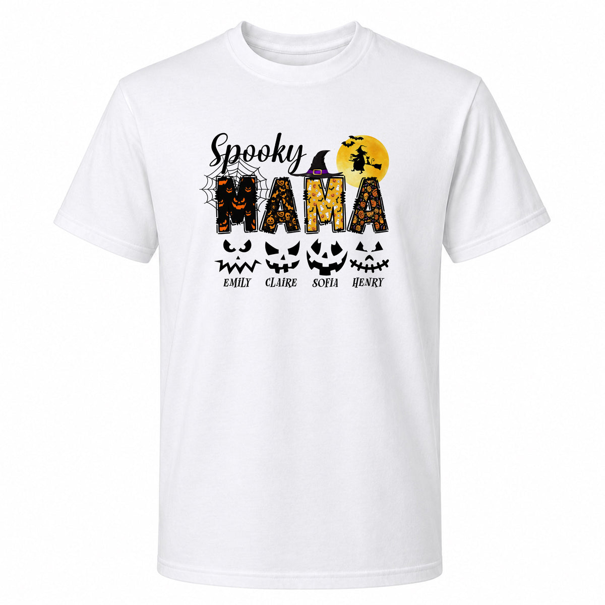 Personalized Halloween Shirt for Grandma & Mom - Custom Name Spooky Pumpkin Face Shirt - Cute Halloween Gift