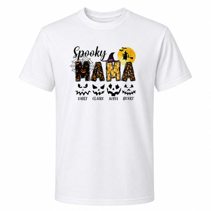 Personalized Halloween Shirt for Grandma & Mom - Custom Name Spooky Pumpkin Face Shirt - Cute Halloween Gift