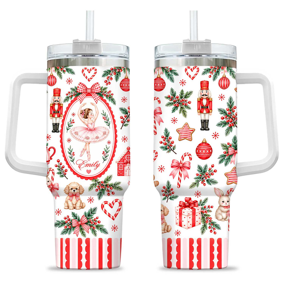 Personalized Nutcracker Ballet Tumbler 40oz, Custom Name Ballerina Cup, Christmas Gift for Girls