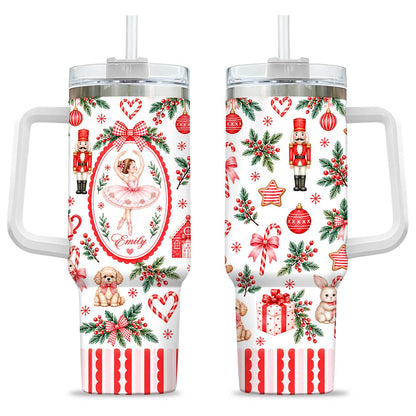 Personalized Nutcracker Ballet Tumbler 40oz, Custom Name Ballerina Cup, Christmas Gift for Girls