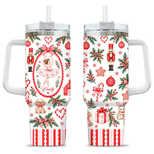 Personalized Nutcracker Ballet Tumbler 40oz, Custom Name Ballerina Cup, Christmas Gift for Girls