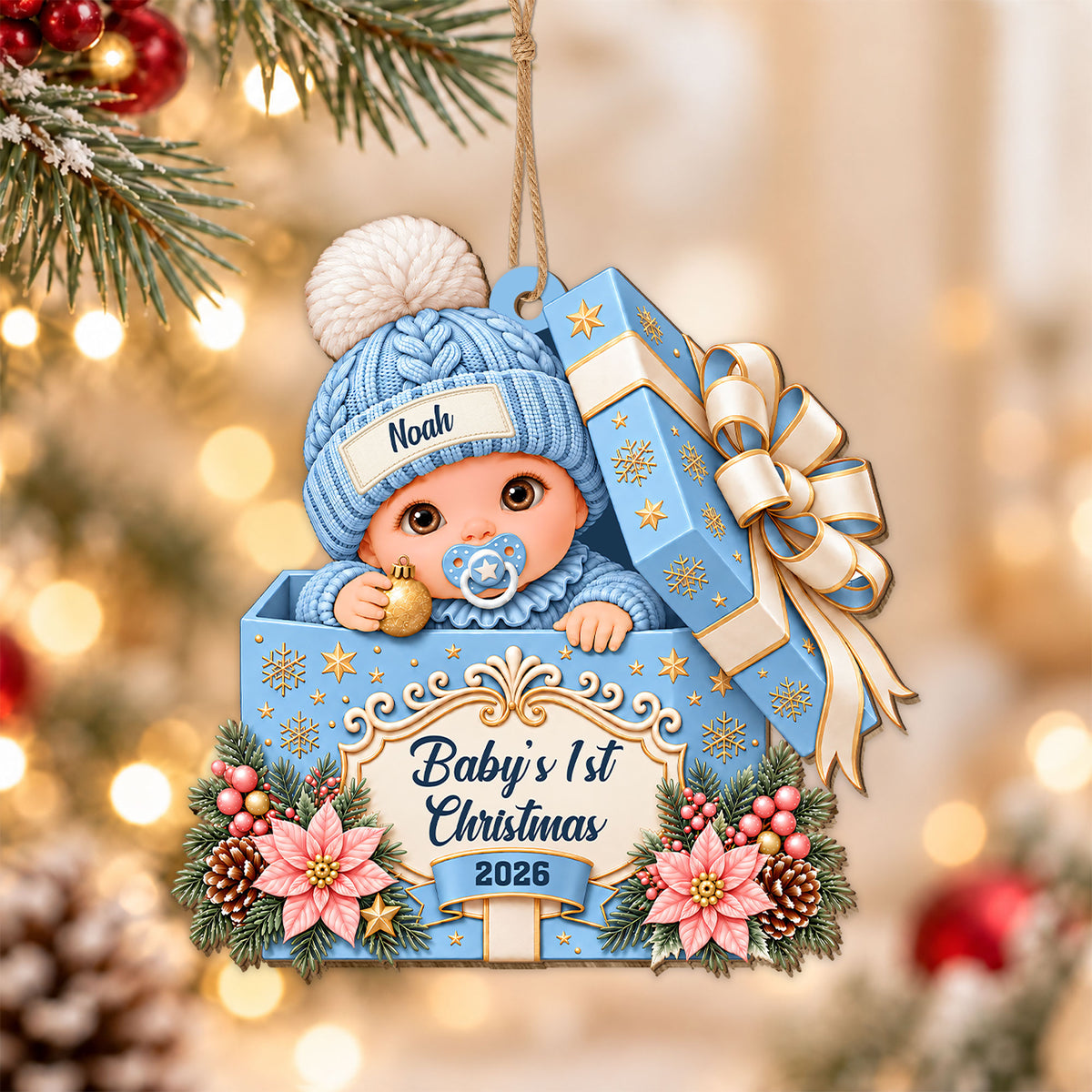 Personalized Custom Shape Wood Ornament - Baby's First Christmas 2026 - Christmas Keepsake Gift