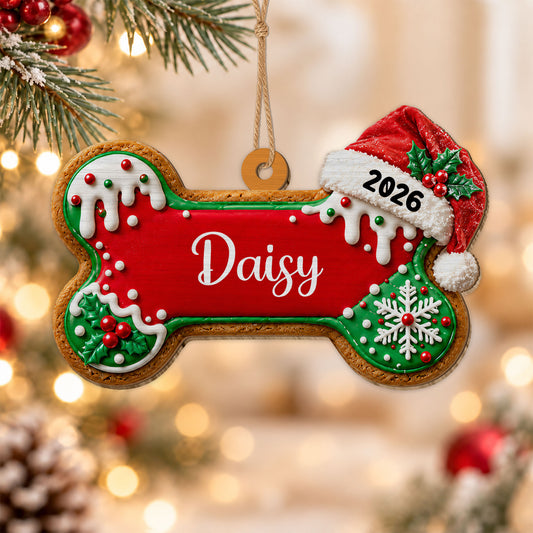 Personalized Custom Shape Wood Ornament - Dog Bone Gingerbread Christmas Ornament - Gift for Dog Lovers