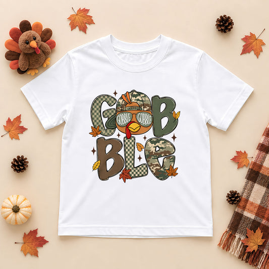 Thanksgiving Kids T-Shirt - Gobble Gobble Turkey Shirt - Funny Fall Turkey Tee for Kids