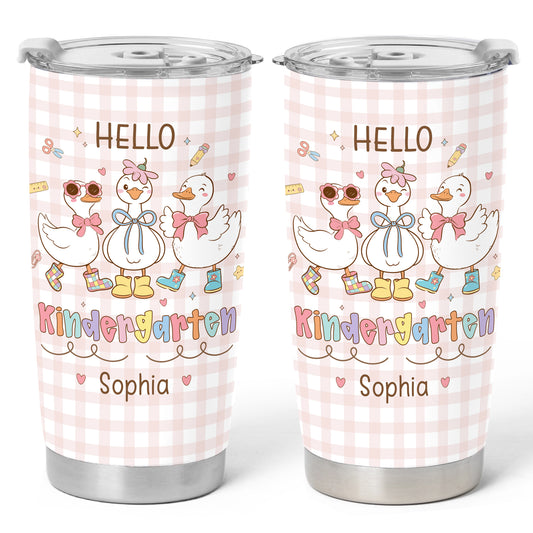 Personalized Hello Kindergarten Tumbler with Custom Grade & Name, Back to School Student Travel Cup, First Day of School Gift for Kids Students