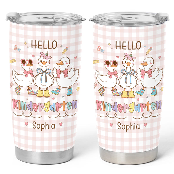 Personalized Hello Kindergarten Tumbler with Custom Grade & Name, Back to School Student Travel Cup, First Day of School Gift for Kids Students