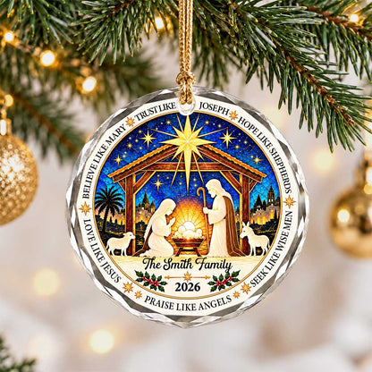 Personalized Christmas Ornament - Custom Family Name Nativity Scene - Christian Christmas Gift, Religious Decor