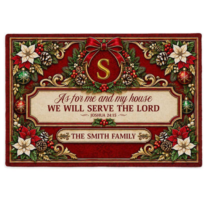 Personalized Christmas Door Mat - Serve The Lord Family Mat - Christmas Entryway Decor, Christian Holiday Gift