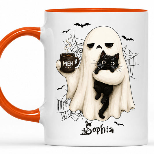 Personalized Halloween Mug, Custom Ghost Cat Coffee Cup, Cute Spooky Mug, Halloween Gift for Cat Lovers