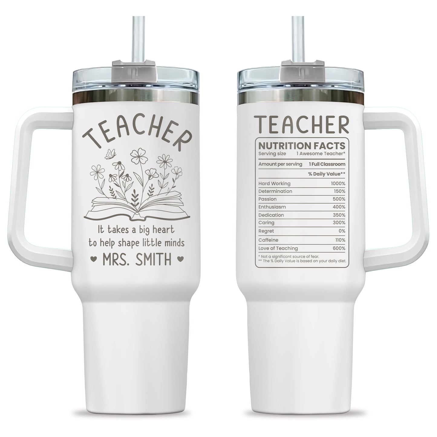 Personalized Teacher Tumbler with Handle - Custom Teacher Name Gift - Rainbow School Travel Cup with Straw - Appreciation Gift for Teachers