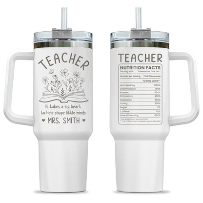Personalized Teacher Tumbler with Handle - Custom Teacher Name Gift - Rainbow School Travel Cup with Straw - Appreciation Gift for Teachers