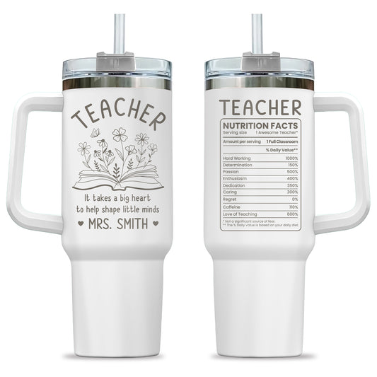 Personalized Teacher Tumbler with Handle - Custom Teacher Name Gift - Rainbow School Travel Cup with Straw - Appreciation Gift for Teachers