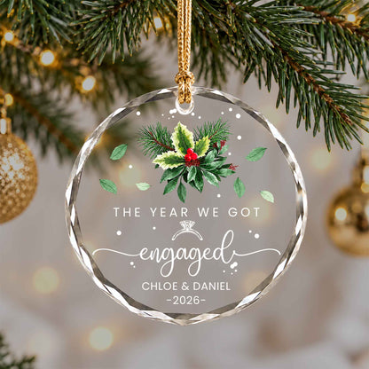 Personalized Gift Engagement Glass Ornament, Custom Couple Names Christmas, Engaged 2026 Christmas Gift For Couple