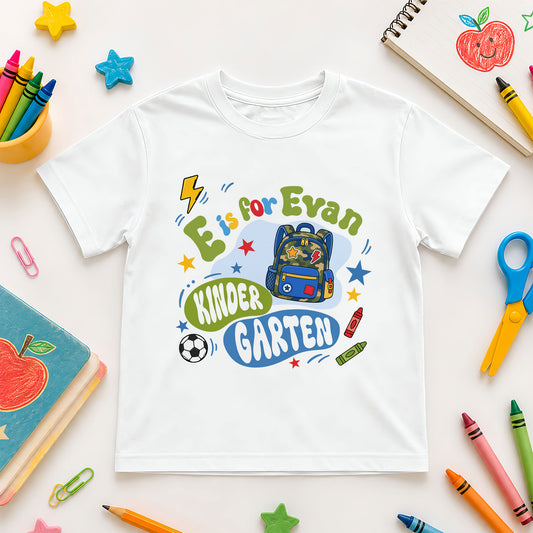 Sporty Kid Name School Shirt - Custom Grade & Name Kids T-Shirt - First Day of School Outfit for Boys