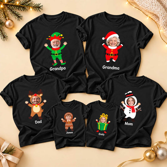 Custom Face Christmas Family Shirts, Personalized Holiday Characters, Matching Family Outfits