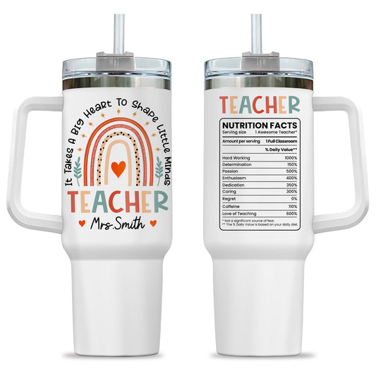 Personalized Teacher Tumbler with Handle - Custom Teacher Name Gift - Rainbow School Travel Cup with Straw - Appreciation Gift for Teachers