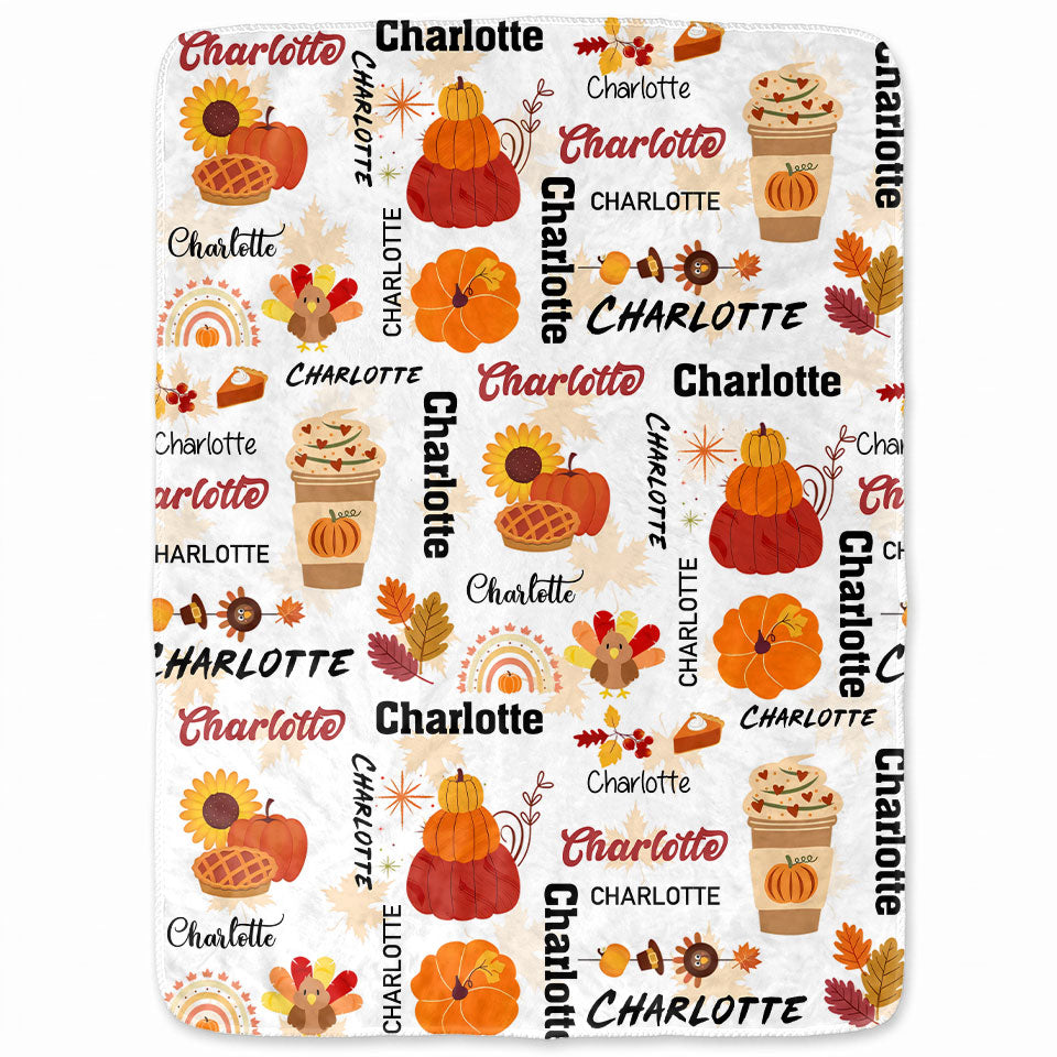 Personalized Thanksgiving Blanket - Custom Name Fall Blanket - Thanksgiving Gift for Baby, Family