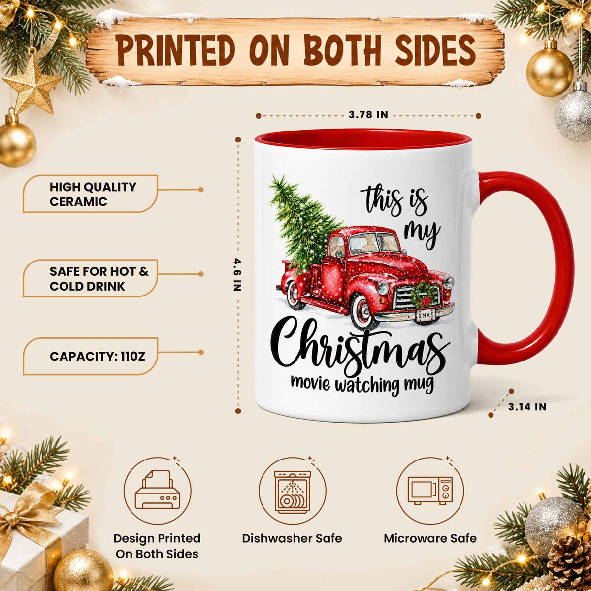 Christmas Movie Mug, Red Truck Christmas Tree Coffee Mug, Holiday Gift for Family