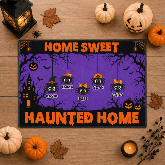 Personalized Halloween Doormat - Custom Family Name Home Sweet Haunted Home - Spooky Home Decor