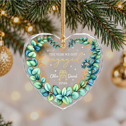 Personalized Gift Engagement Glass Ornament, Custom Couple Names Christmas, Engaged 2026 Christmas Gift For Couple