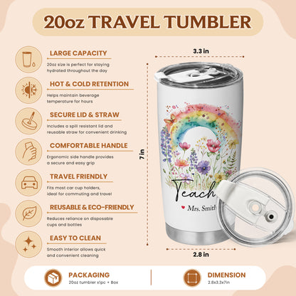 Personalized Teacher Tumbler with Custom Name, Cute Pencil Floral Travel Cup, Teacher Appreciation Gift, Back to School Teacher Gift