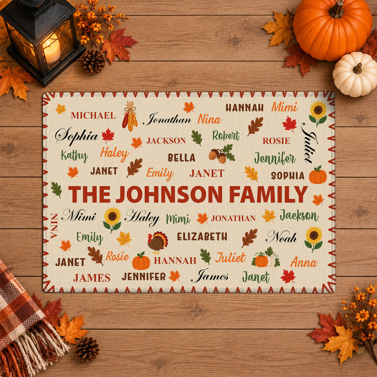 Personalized Thanksgiving Doormat - Custom Family Names Mat - Thanksgiving Home Decor