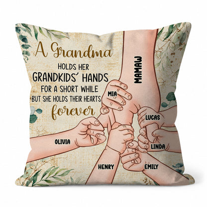 Personalized Grandma Pillow - Grandma Holds Grandkids' Hearts Forever - Custom Family Gift