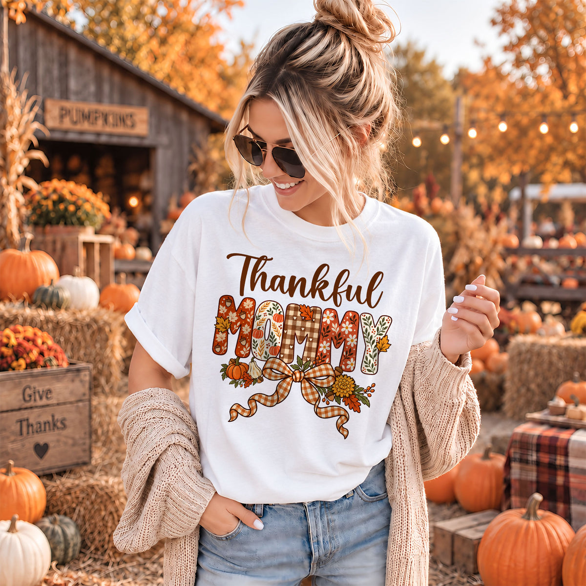 Personalized Thanksgiving Shirt - Thankful Mama - Holiday Gift for Mom, Grandma