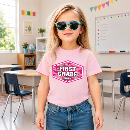 Camo School Shirt - Custom Grade & Name Kids T-Shirt - Back to School Outfit for Boys & Girls